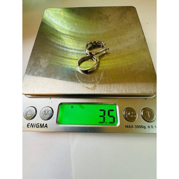 Estate 14k White Gold Channel Set Diamond Hoop Earrings, Small Size Hinged Snap - Picture 15 of 15